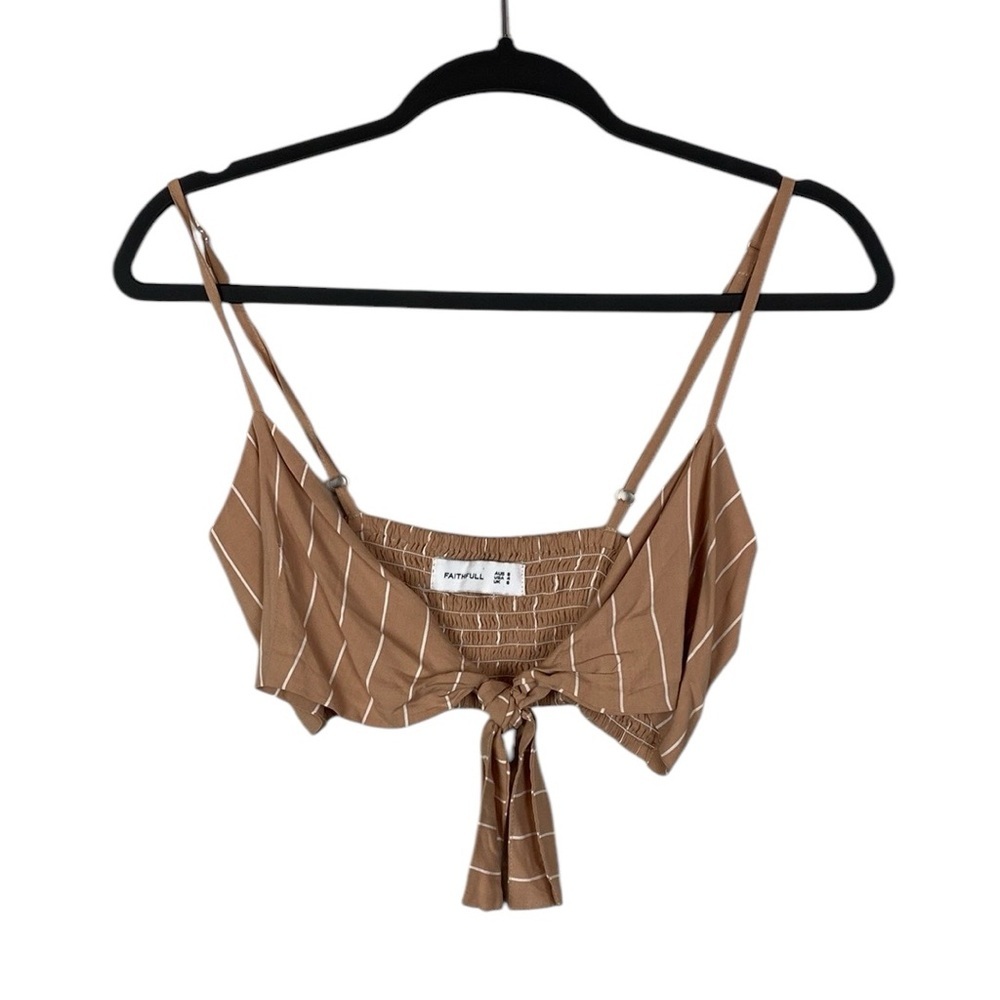Faithfull the brand Brown Striped tie front crop Top